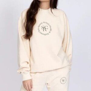 SPORTY & RICH SRHWC Crewneck Sweatshirt Size XS Beige / Black Made in USA